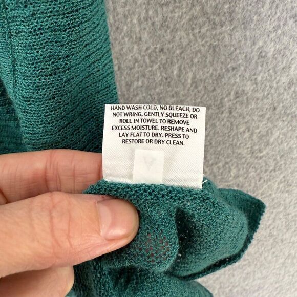 Eileen Fisher Womens Large Wool Knit Short Sleeve Sweater Top Green Drape FLAWED - Picture 8 of 13